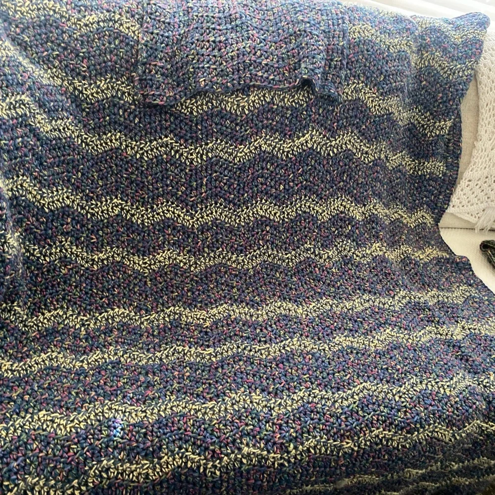 Multicolor handmade knitted blanket with hood. Wrap yourself completely in this.